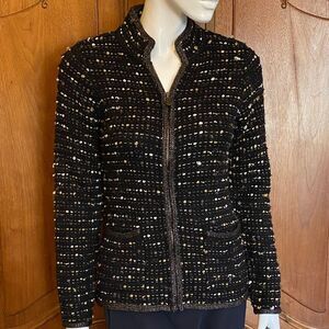 Carole Little Jacket Black Tweed Bomber Style Coat Size S• NEW WITH TAGS •